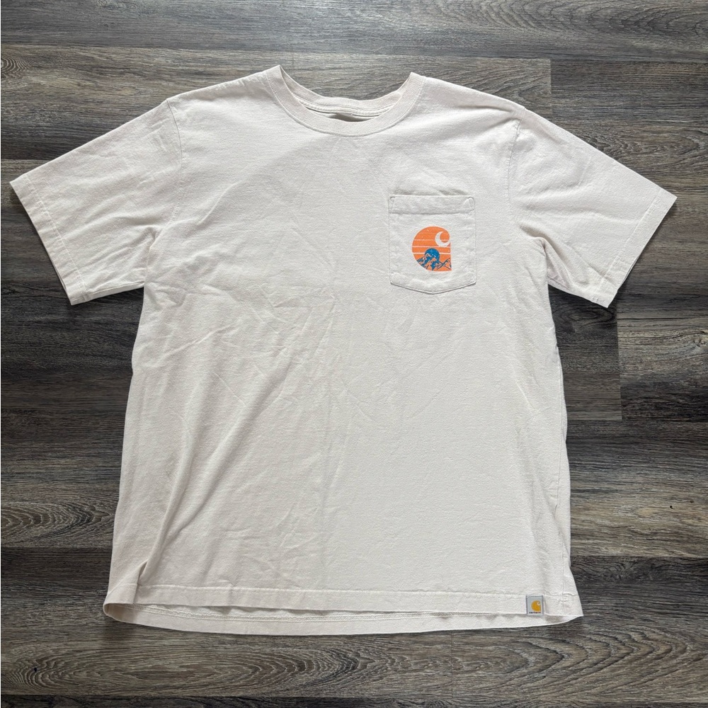Carhartt White Pocket Tee with Orange Graphic